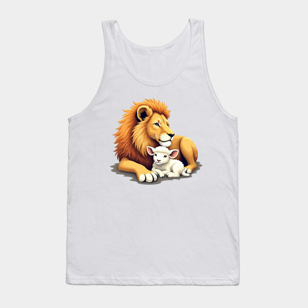 Christian Lion and Lamb Design - Symbol of Peace and Strength Tank Top by Rox