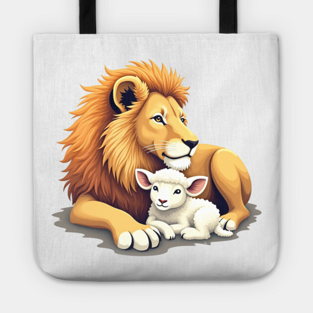Christian Lion and Lamb Design - Symbol of Peace and Strength Tote by Rox
