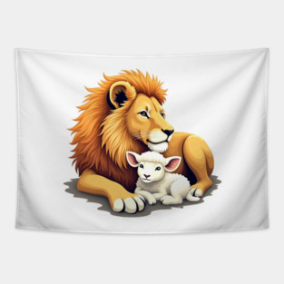 Christian Lion and Lamb Design - Symbol of Peace and Strength Tapestry