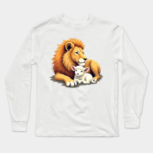 Christian Lion and Lamb Design - Symbol of Peace and Strength Long Sleeve T-Shirt