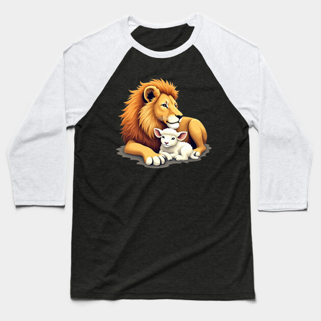 Christian Lion and Lamb Design - Symbol of Peace and Strength Baseball T-Shirt by Rox