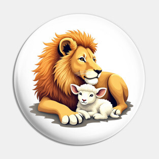 Christian Lion and Lamb Design - Symbol of Peace and Strength Pin