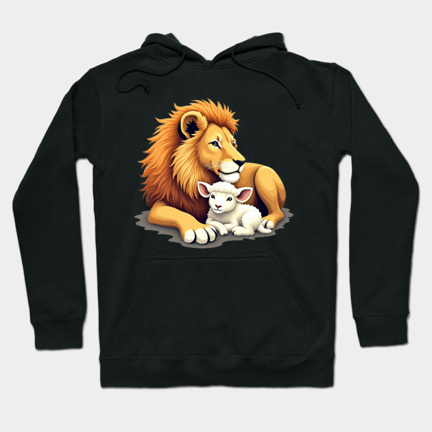 Christian Lion and Lamb Design - Symbol of Peace and Strength Hoodie by Rox