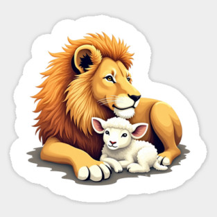 Christian Lion and Lamb Design - Symbol of Peace and Strength Sticker