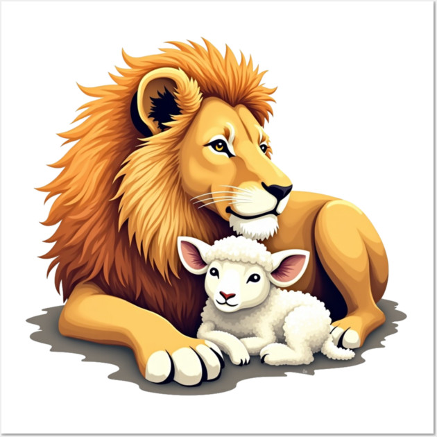 Christian Lion and Lamb Design - Symbol of Peace and Strength Wall Art by Rox