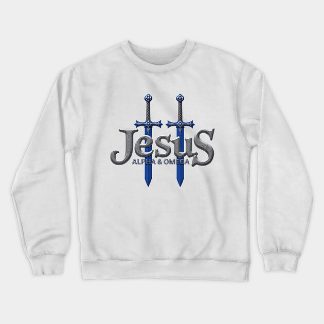 Jesus Alpha & Omega Sword Design Crewneck Sweatshirt by Rox