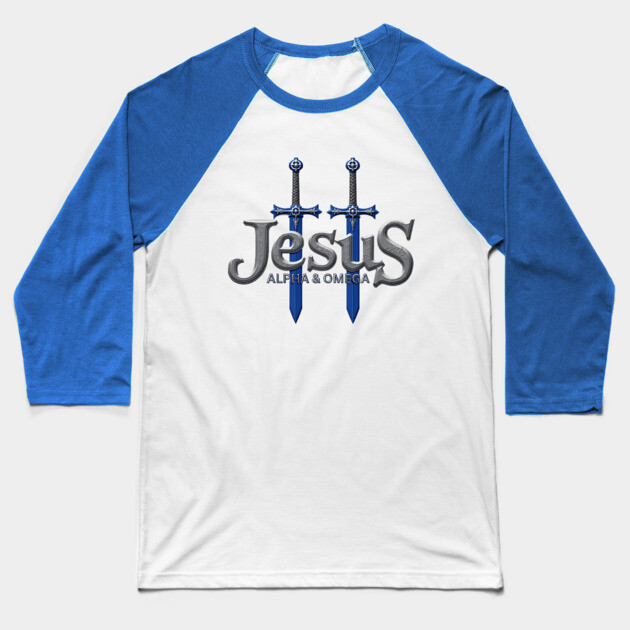 Jesus Alpha & Omega Sword Design Baseball T-Shirt by Rox
