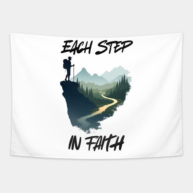 Christian Faith Journey Hiking Design - Each Step in Faith Tapestry by Rox