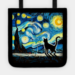 Starry Night Cat – Van Gogh-Inspired Tote