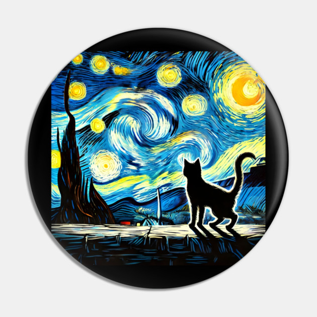 Starry Night Cat – Van Gogh-Inspired Pin by Premachandra's Store