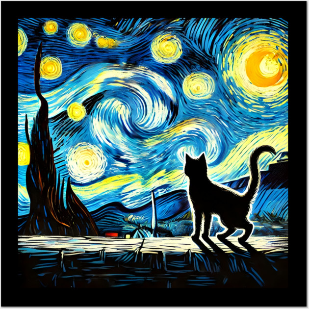 Starry Night Cat – Van Gogh-Inspired Wall Art by Premachandra's Store