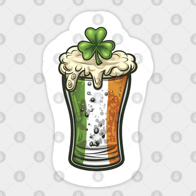 St Patrick's Day Beer Glass With Irish Flag and A Shamrock Sticker by Luvv Designs