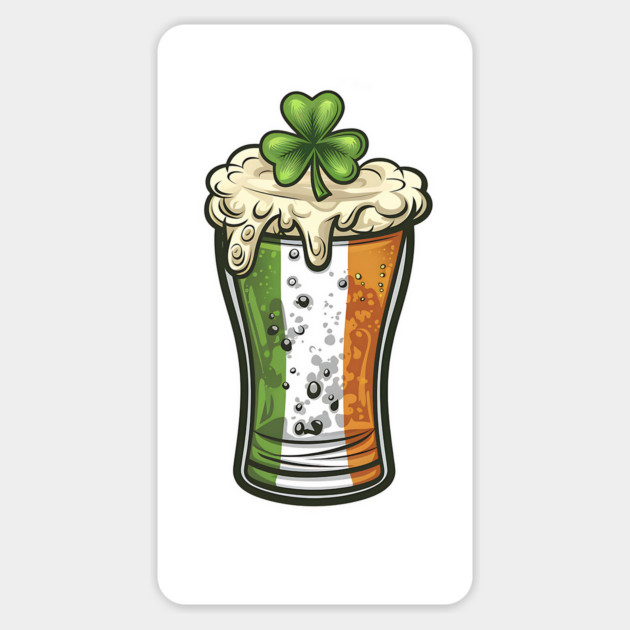St Patrick's Day Beer Glass With Irish Flag and A Shamrock Magnet by Luvv Designs