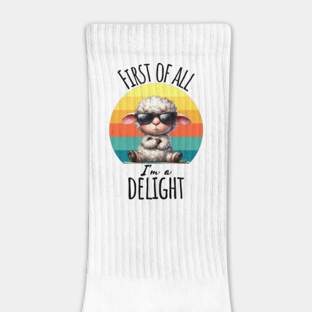 First of All I'm A Delight funny grouchy lamb sunset design by Luxinda