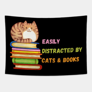 Easily Distracted by Cats & Books Tapestry