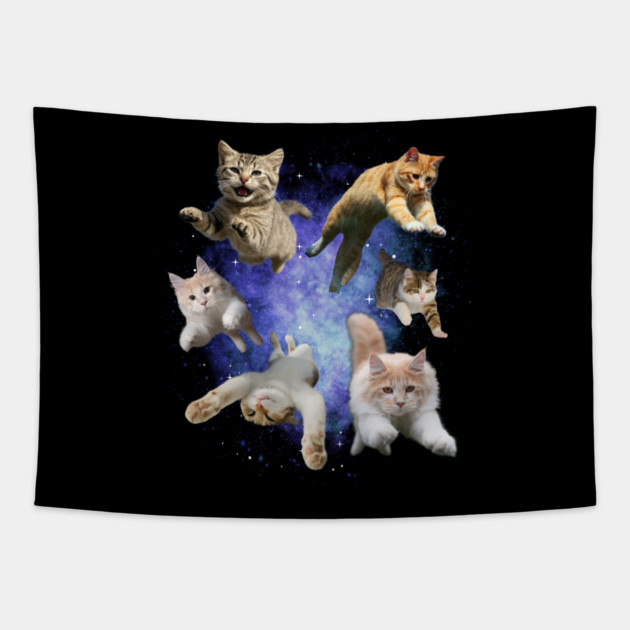 Galaxy Space Cats – Funny Floating Cosmic Cats Tapestry by Premachandra's Store