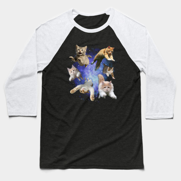 Galaxy Space Cats – Funny Floating Cosmic Cats Baseball T-Shirt by Premachandra's Store