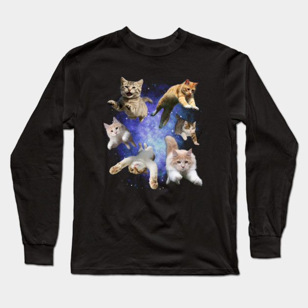Galaxy Space Cats – Funny Floating Cosmic Cats Long Sleeve T-Shirt by Premachandra's Store