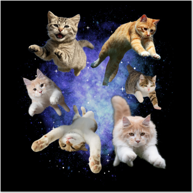 Galaxy Space Cats – Funny Floating Cosmic Cats Wall Art by Premachandra's Store