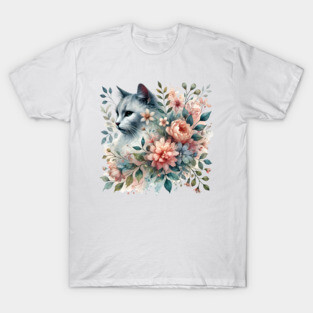 Floral Watercolor Cat T-Shirt