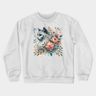 Floral Watercolor Cat Crewneck Sweatshirt