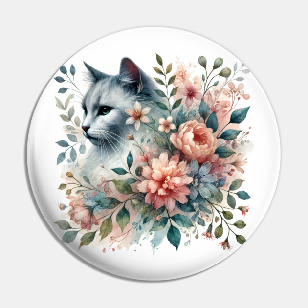 Floral Watercolor Cat Pin by Premachandra's Store