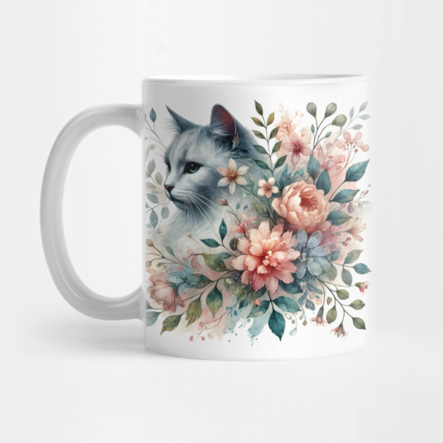 Floral Watercolor Cat by Premachandra's Store