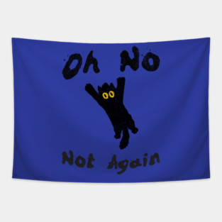 Oh No Not Again Falling Black Cat Tapestry