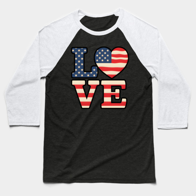 American Flag Love Baseball T-Shirt by animegirlnft