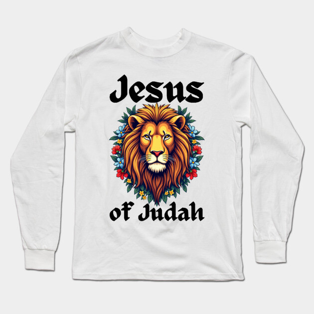 Jesus Lion of Judah: Floral Lion Design Long Sleeve T-Shirt by Rox