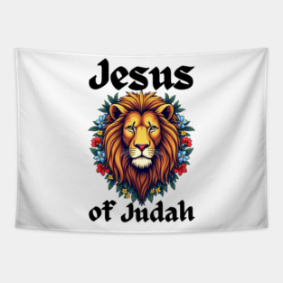 Jesus Lion of Judah: Floral Lion Design Tapestry