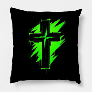 Cross with Reflector Green Lightning Pillow