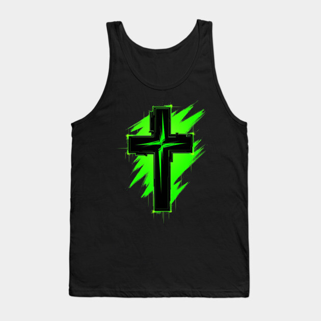 Cross with Reflector Green Lightning Tank Top by Rox