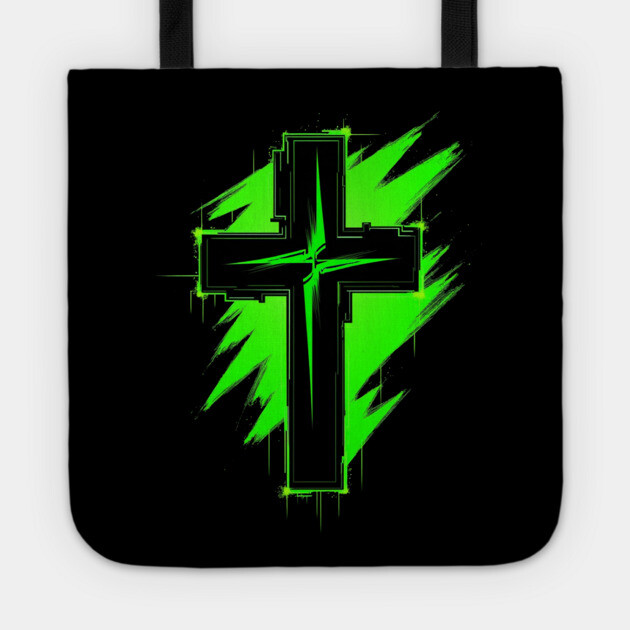 Cross with Reflector Green Lightning Tote by Rox