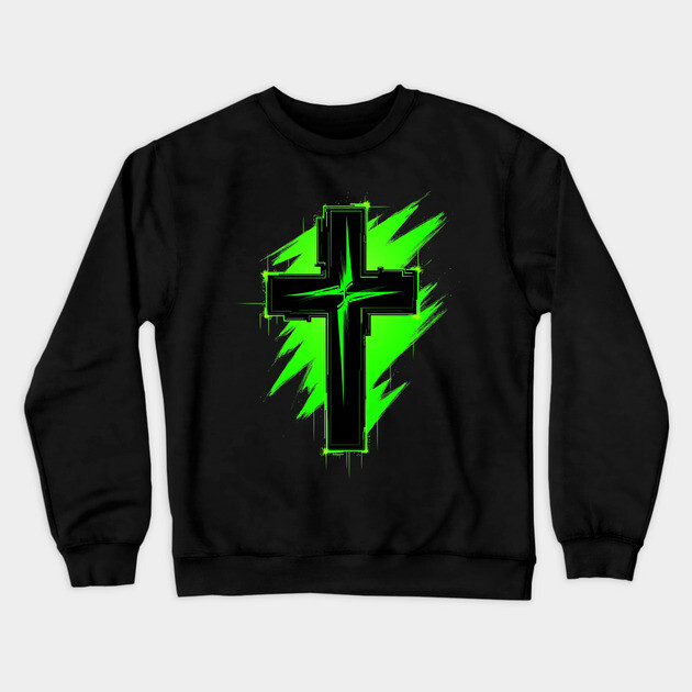Cross with Reflector Green Lightning Crewneck Sweatshirt by Rox