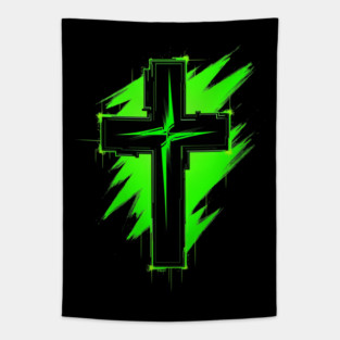 Cross with Reflector Green Lightning Tapestry