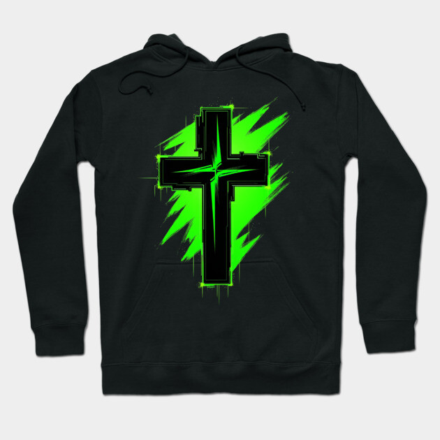 Cross with Reflector Green Lightning Hoodie by Rox