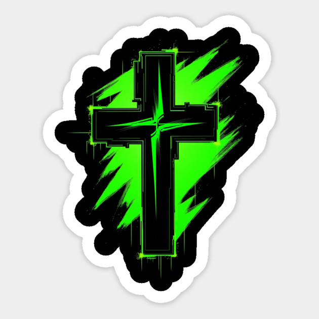 Cross with Reflector Green Lightning Magnet by Rox