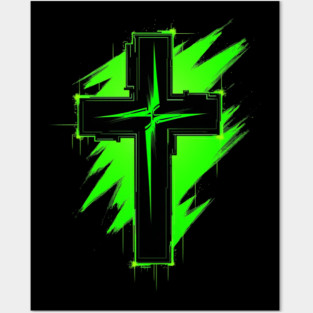 Cross with Reflector Green Lightning Posters and Art