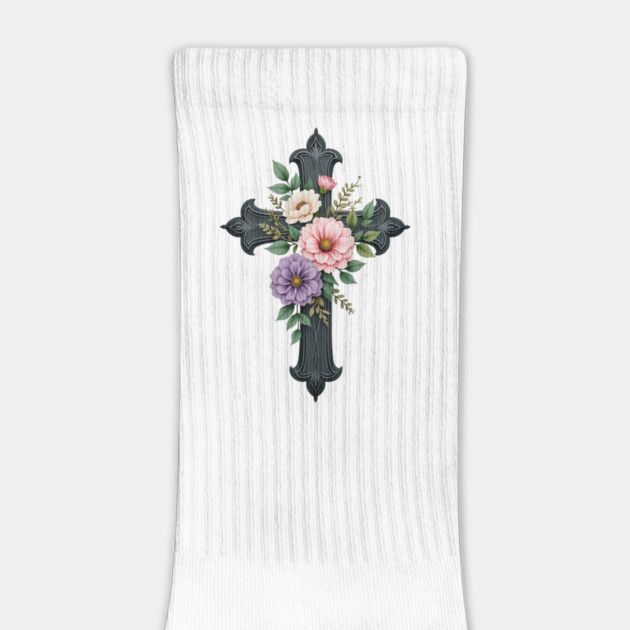 Floral Cross - Inspirational Cross with Flowers and Leaves by Rox