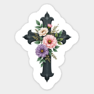 Floral Cross - Inspirational Cross with Flowers and Leaves Magnet