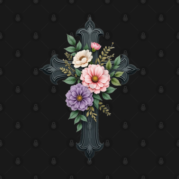 Floral Cross - Inspirational Cross with Flowers and Leaves by Rox