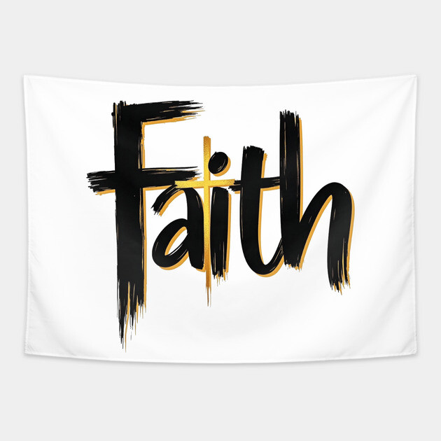 Faith – Black and Gold Design Tapestry by Rox