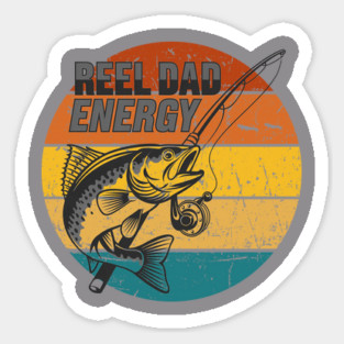 "Reel Dad Energy" Fishing Dad Quote Retro Sunset Sticker