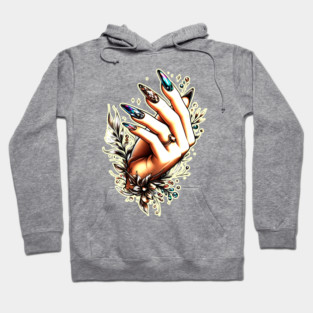 Elegance in Black Brown and Orange Nail Art Hoodie