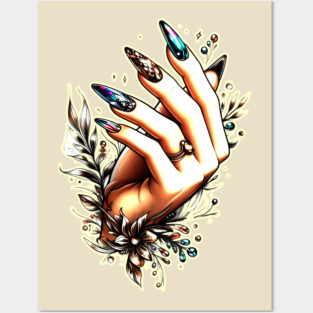 Elegance in Black Brown and Orange Nail Art Posters and Art