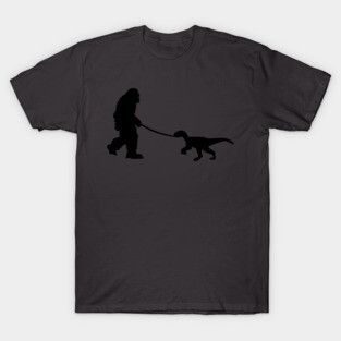 Bigfoot walking a pet dinosaur graphic – cryptid-meets-prehistoric T-Shirt