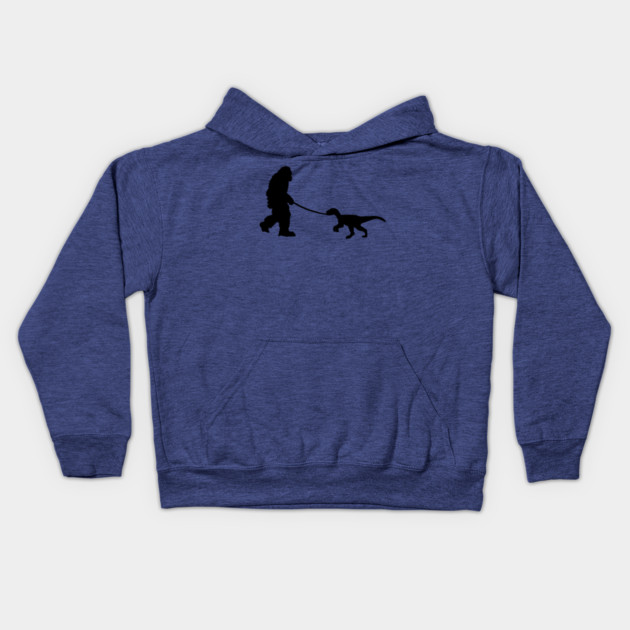 Bigfoot walking a pet dinosaur graphic – cryptid-meets-prehistoric Kids Hoodie by DonWillisJrArt
