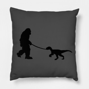 Bigfoot walking a pet dinosaur graphic – cryptid-meets-prehistoric Pillow