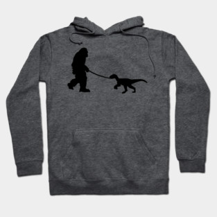 Bigfoot walking a pet dinosaur graphic – cryptid-meets-prehistoric Hoodie